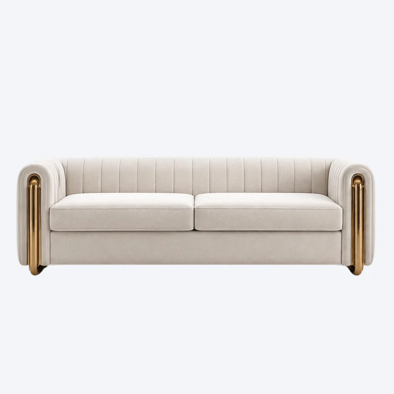 Cream Channel-Tufted Track Arm Sofa