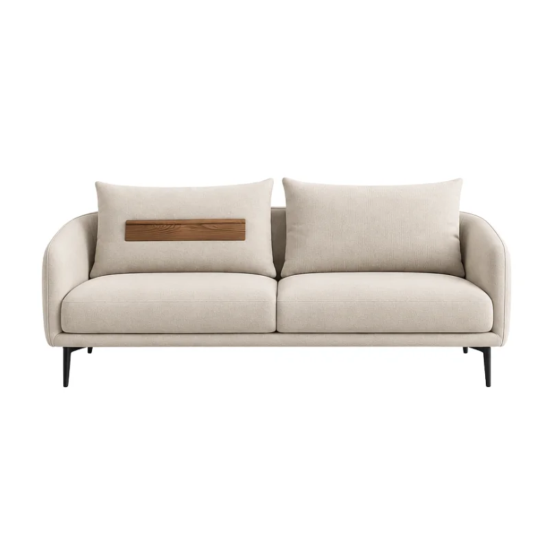 Modern Minimalist Beige Sofa with Wood Accent
