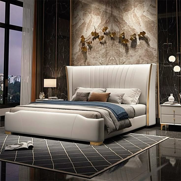 Premium White Wingback Upholstered Bed