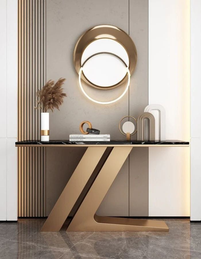 Modern Gold Z-Leg Console Table