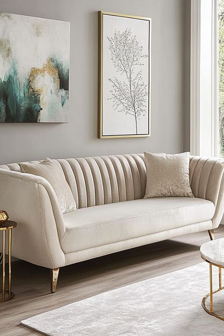 Cream Velvet Shell Sofa